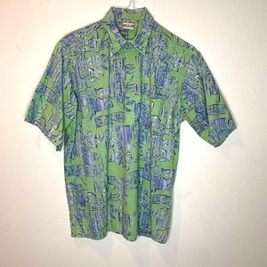Go Barefoot Hawaiian tropical tiki aloha size Lg mens shirt